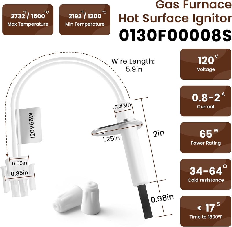Fetechmate 0130F00008S Gas Furnace Hot Surface Ignitor Replacement for Good-man, Am-ana, Jani-trol Gas Furnace, Igniter for Furnace Replace 0130f00008, 0130f00008s1, 789-707A1, ssn084ks By - Image 2
